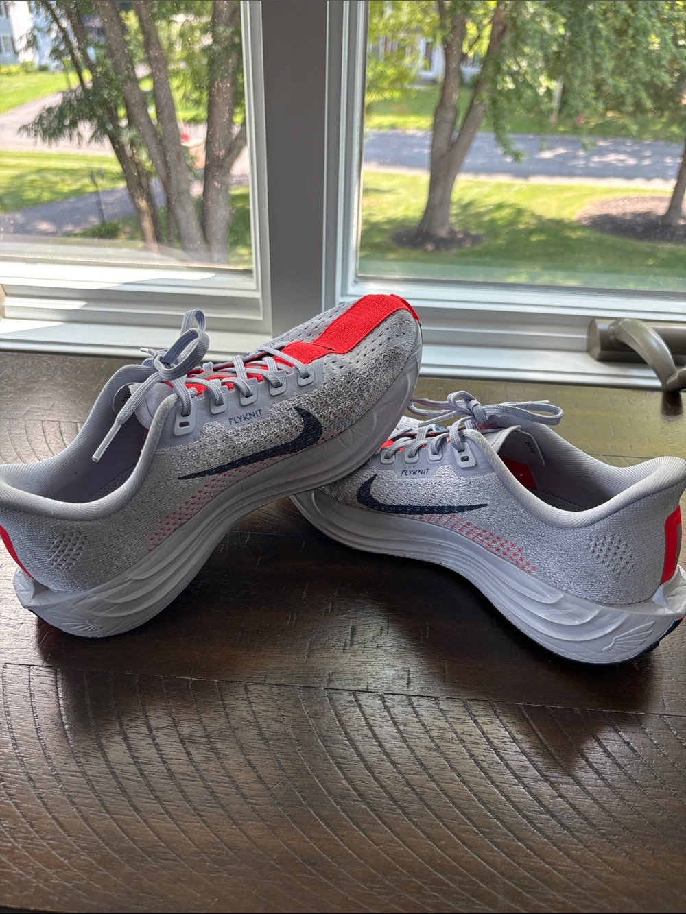 Nike WOMENS Flyknit Running Shoes - White with Red and Navy Accents